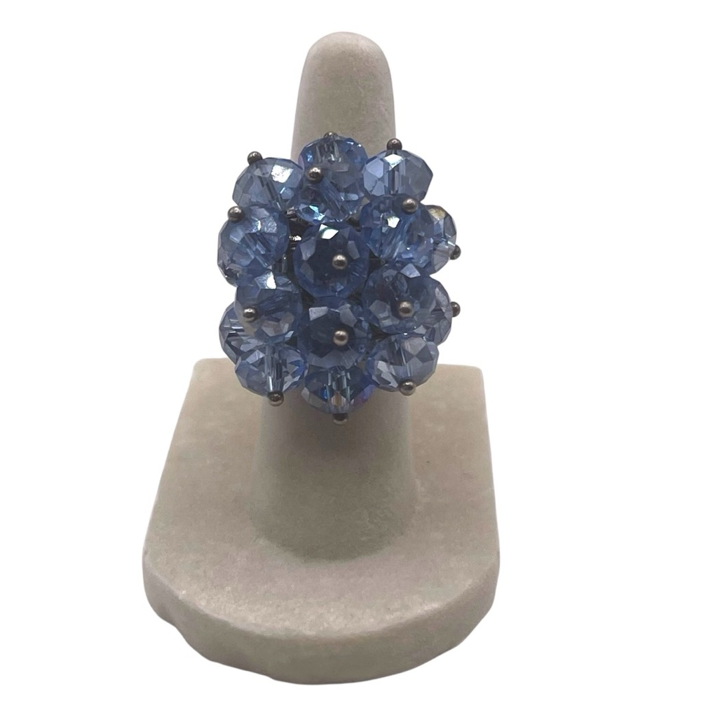 ❤️ Blue Acrylic Beaded Silver Adjustable Costume Ring - Picture 5 of 6